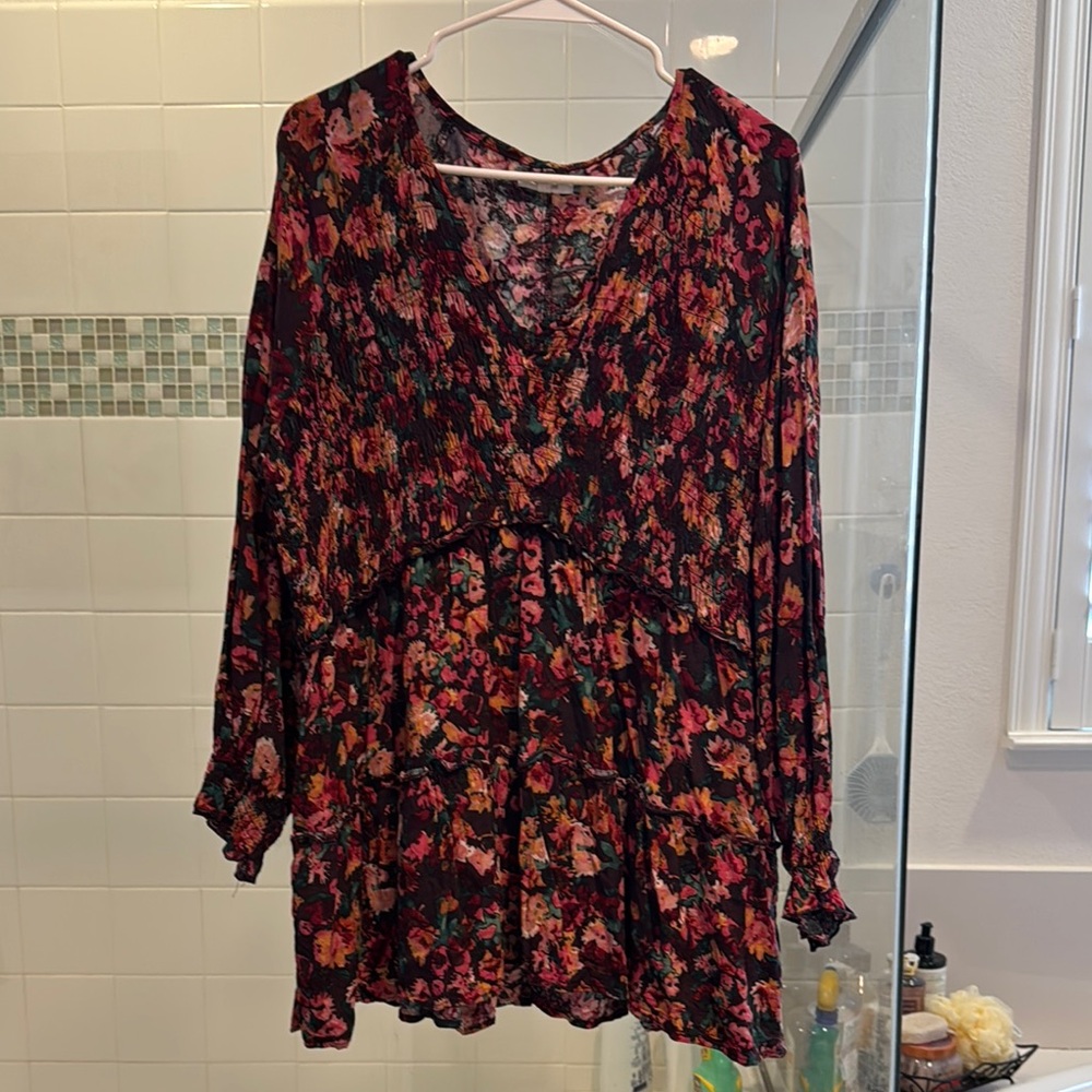 Maurices Floral Blouse - Black and Red